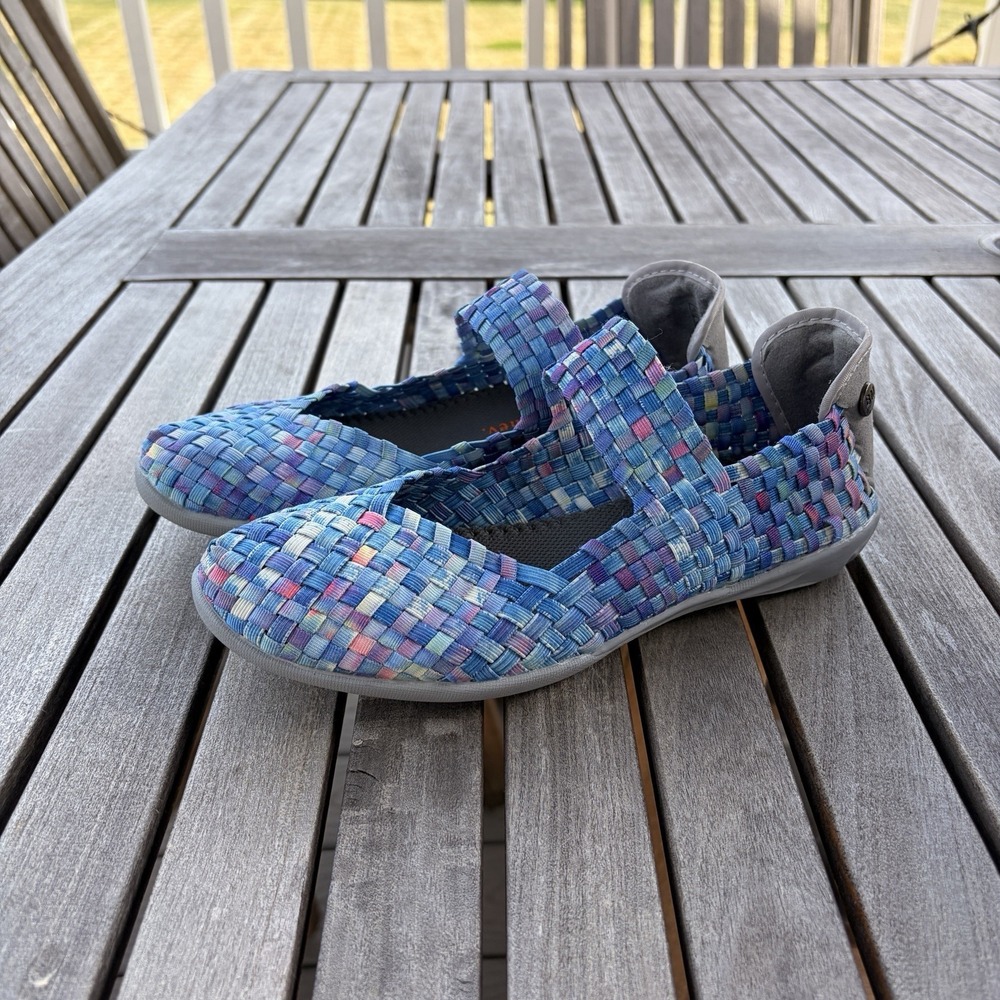 BERNIE MEV Cuddly 37 / 6 Blue Multi Woven Mary Janes Flats Comfort Shoes Casual